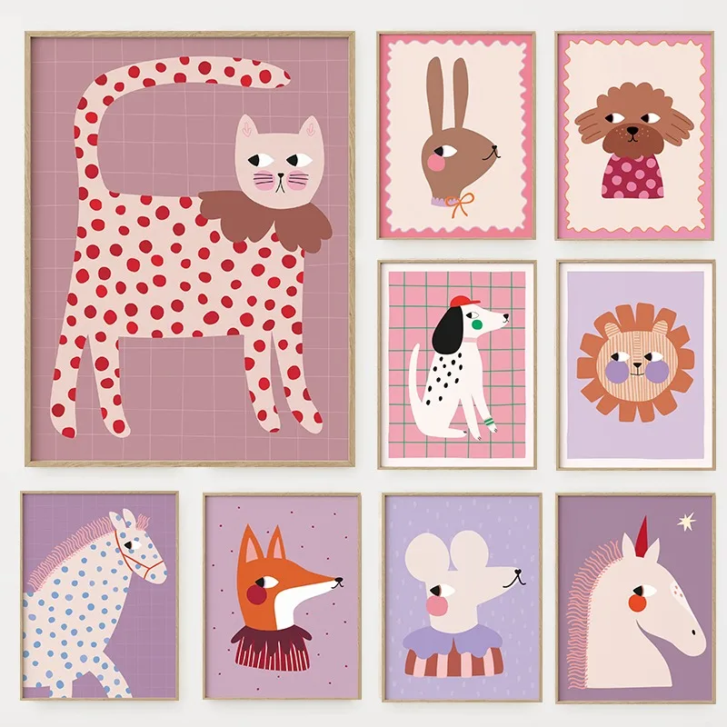 Baby Nursery Wall Art - Cartoon Cute Animals Illustration Poster Dog