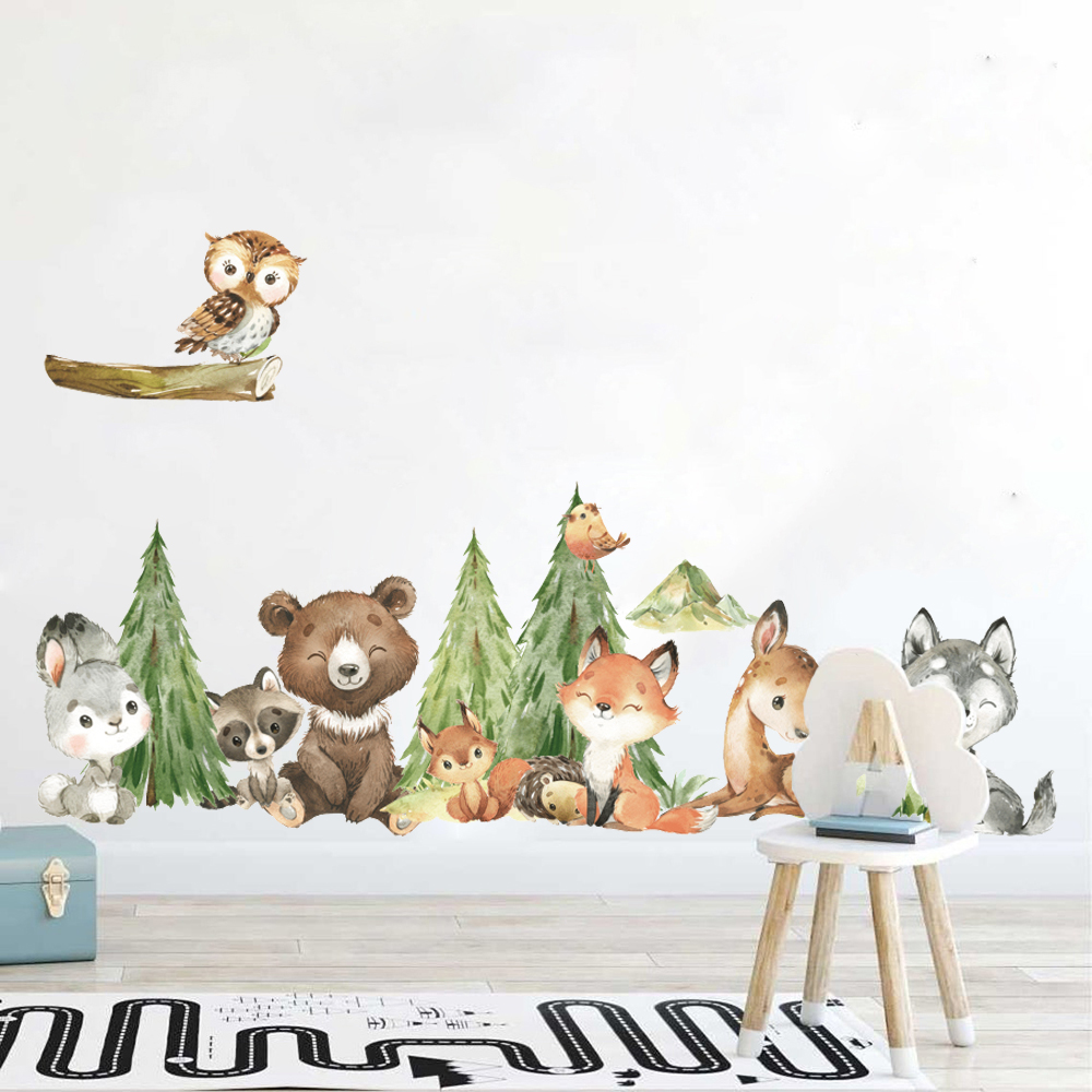 Baby Nursery Package - Cartoon Watercolor Forest Animal Wall Sticker