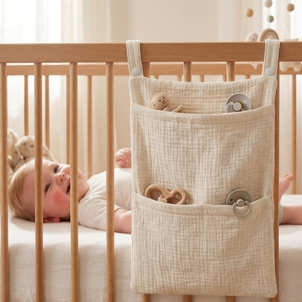 Baby Nursery Shelf - Baby Crib Organizer Hanging Storage Bag