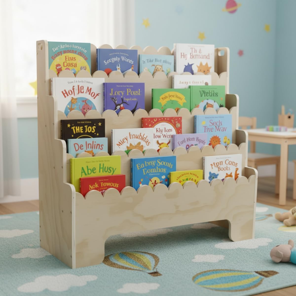 Baby Nursery Bookshelf - Kids Bookshelf 4-Tier, Natural Wood Children's