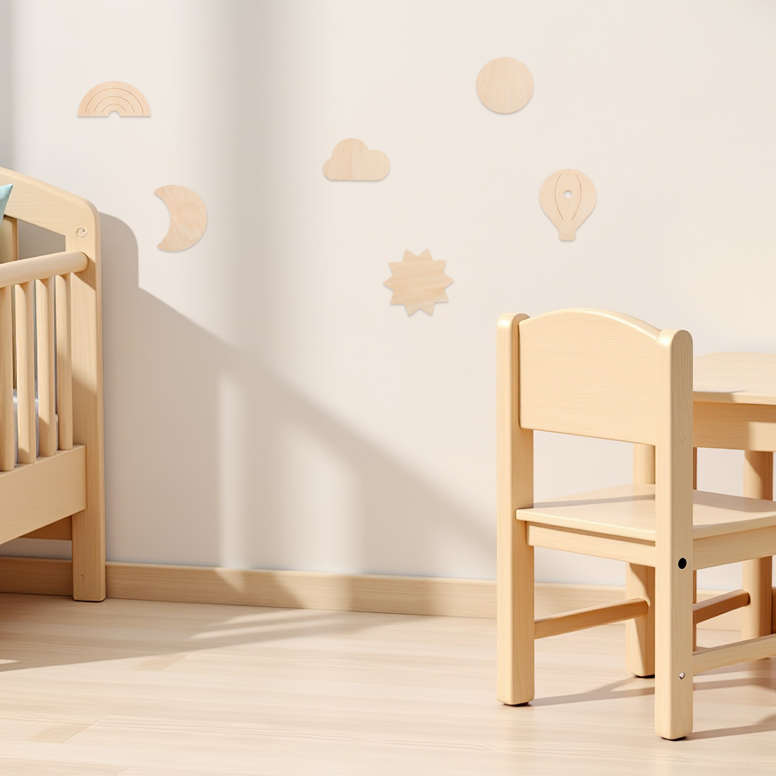 Baby Nursery Hot Air Balloon Theme - 6Pcs Wood Wall Stickers Hot Air