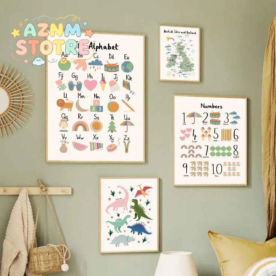 Baby Nursery Needs - Animal World Map Dinosaur Alphabet Number