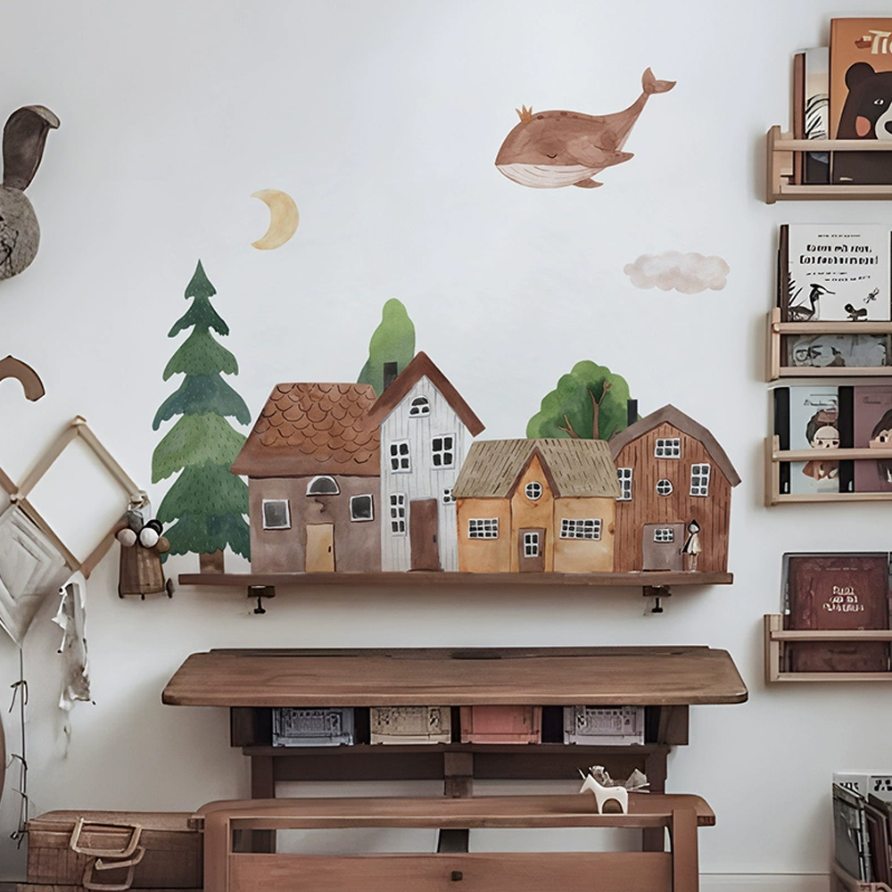 Baby Nursery Wall Art - Fabric Cartoon Forest Vintage Town Wall