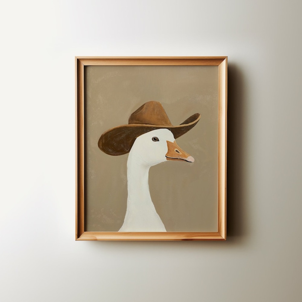 Baby Nursery Wall Art - Silly Cowboy Goose,brown Cowboy Hat,western Nursery