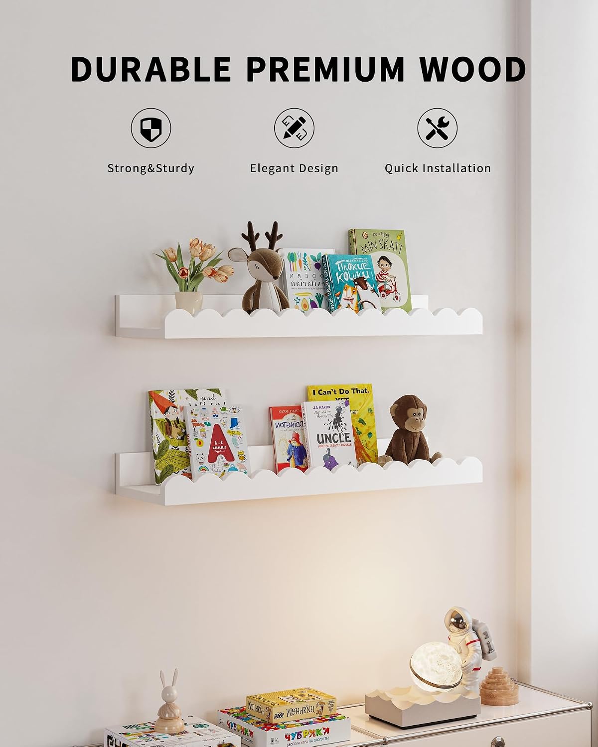 Set of 4 white scalloped float - Baby Nursery Bookshelf 评论和价格
