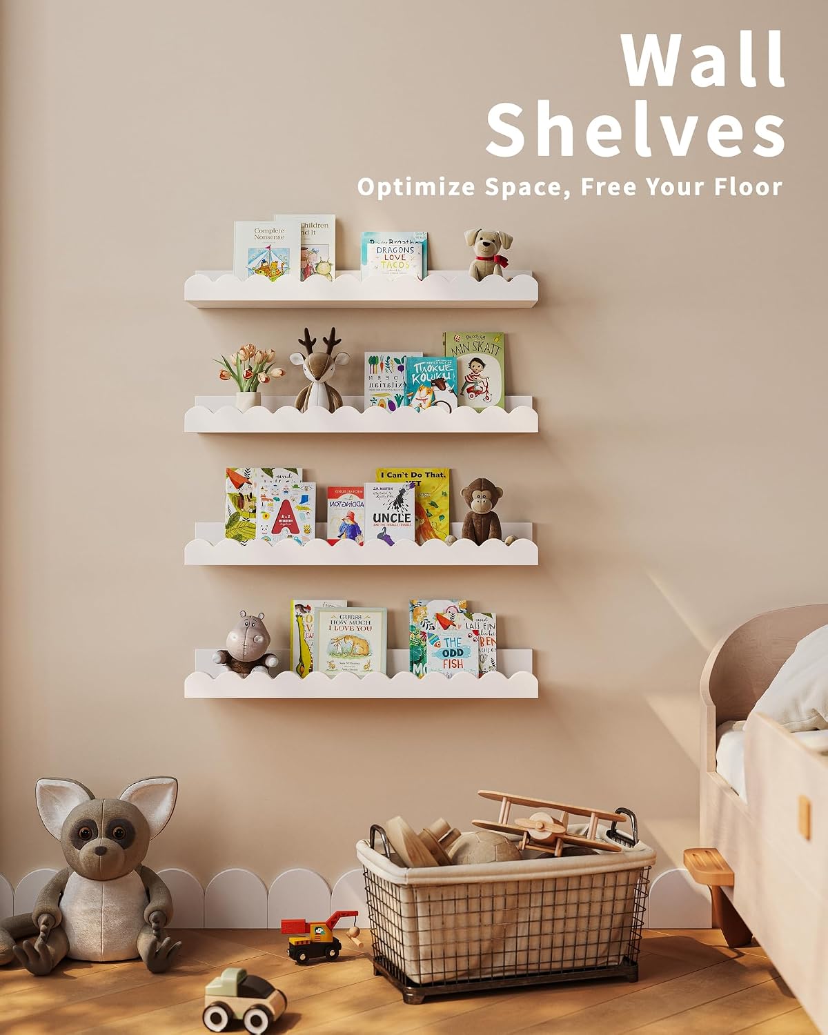 Set of 4 white scalloped float - Baby Nursery Bookshelf 评论和价格