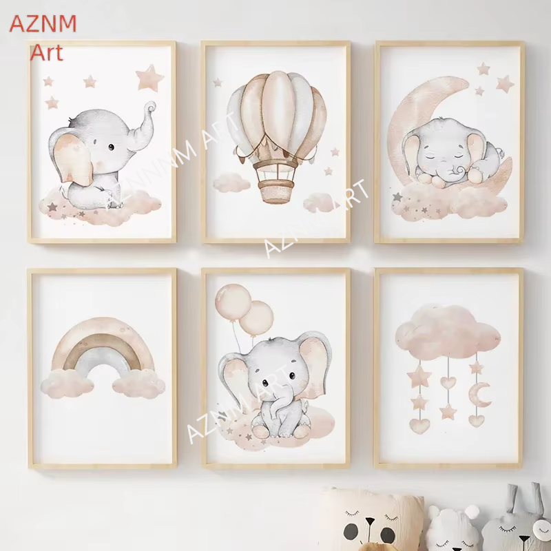 Elephant Balloon Rainbow Moon  - Baby Nursery Wall Art 评论和价格