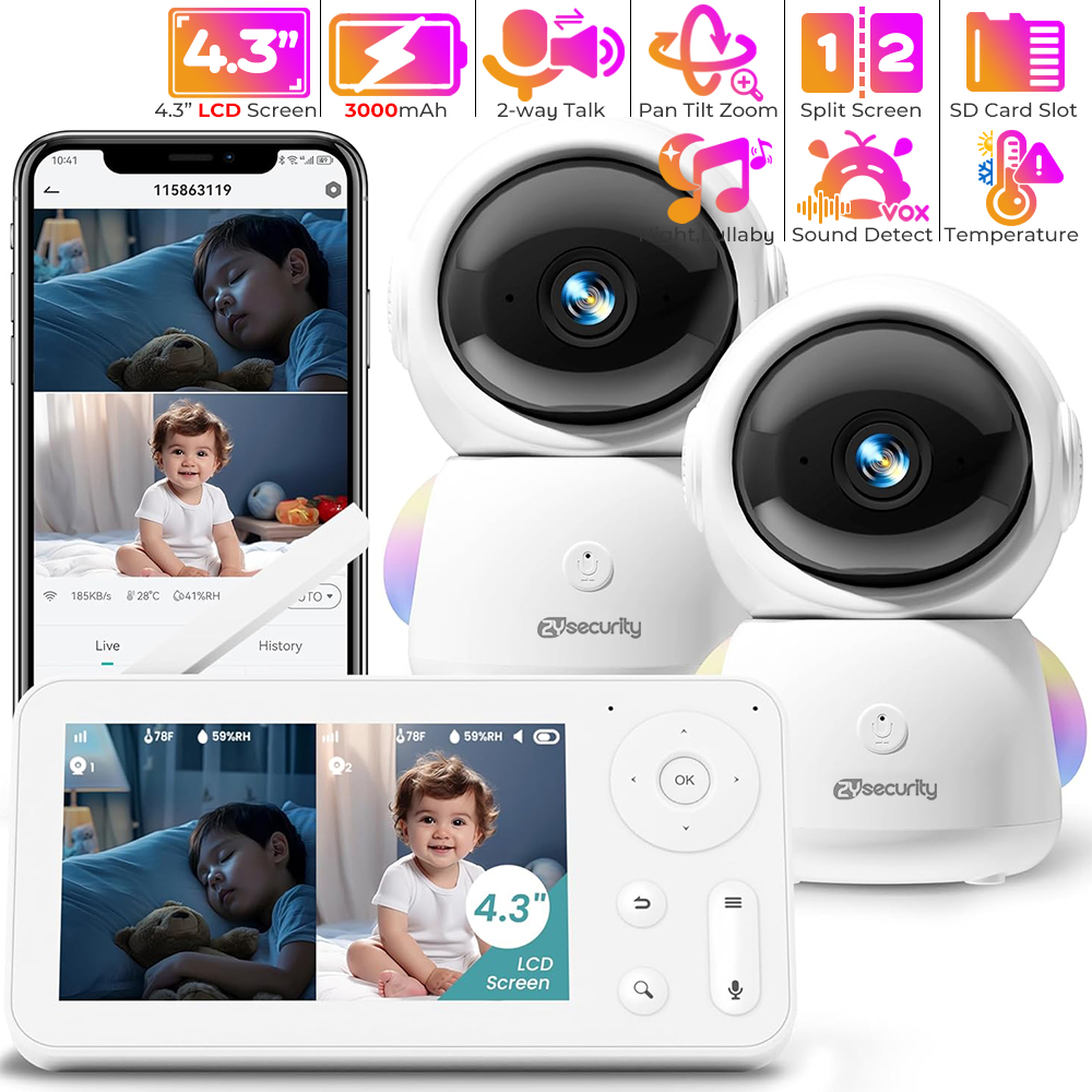 2K Baby Monitor with 2 Cameras - Baby Nursery Music 评论和价格