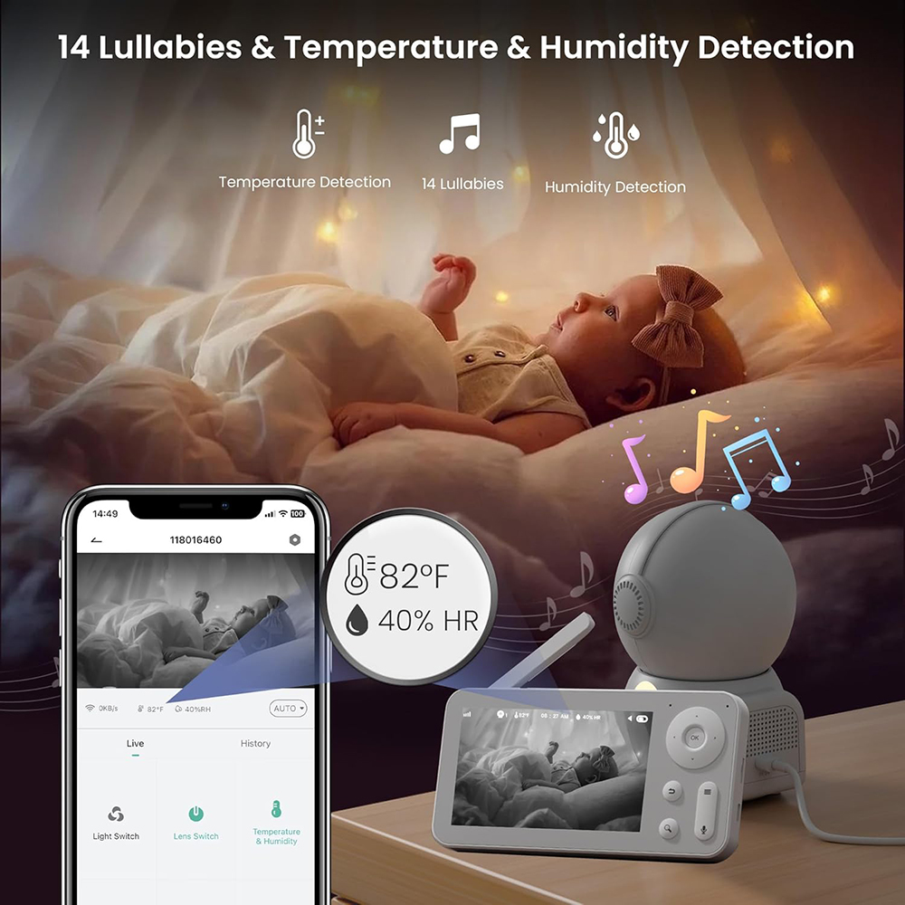 2K Baby Monitor with 2 Cameras - Baby Nursery Music 评论和价格