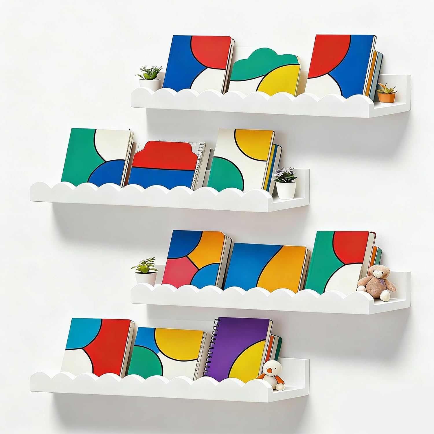 Set of 4 white scalloped float - Baby Nursery Bookshelf 评论和价格