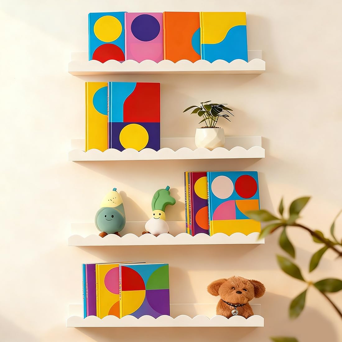 Set of 4 white scalloped float - Baby Nursery Bookshelf 评论和价格