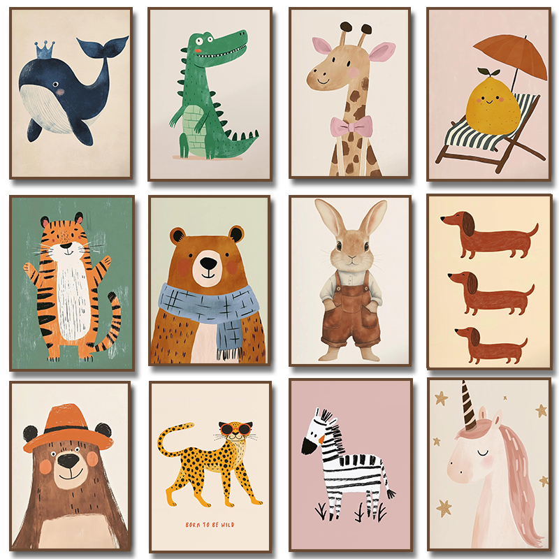Cute Animal Illustration Poste - Baby Nursery Wall Art 评论和价格
