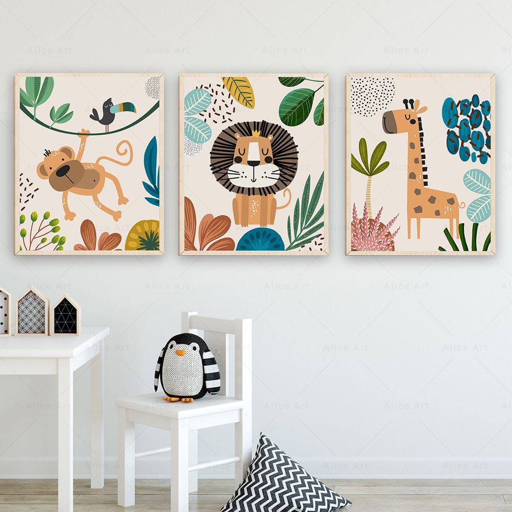 Boho Monkey Lion Giraffe Bird  - Baby Nursery Wall Art 评论和价格