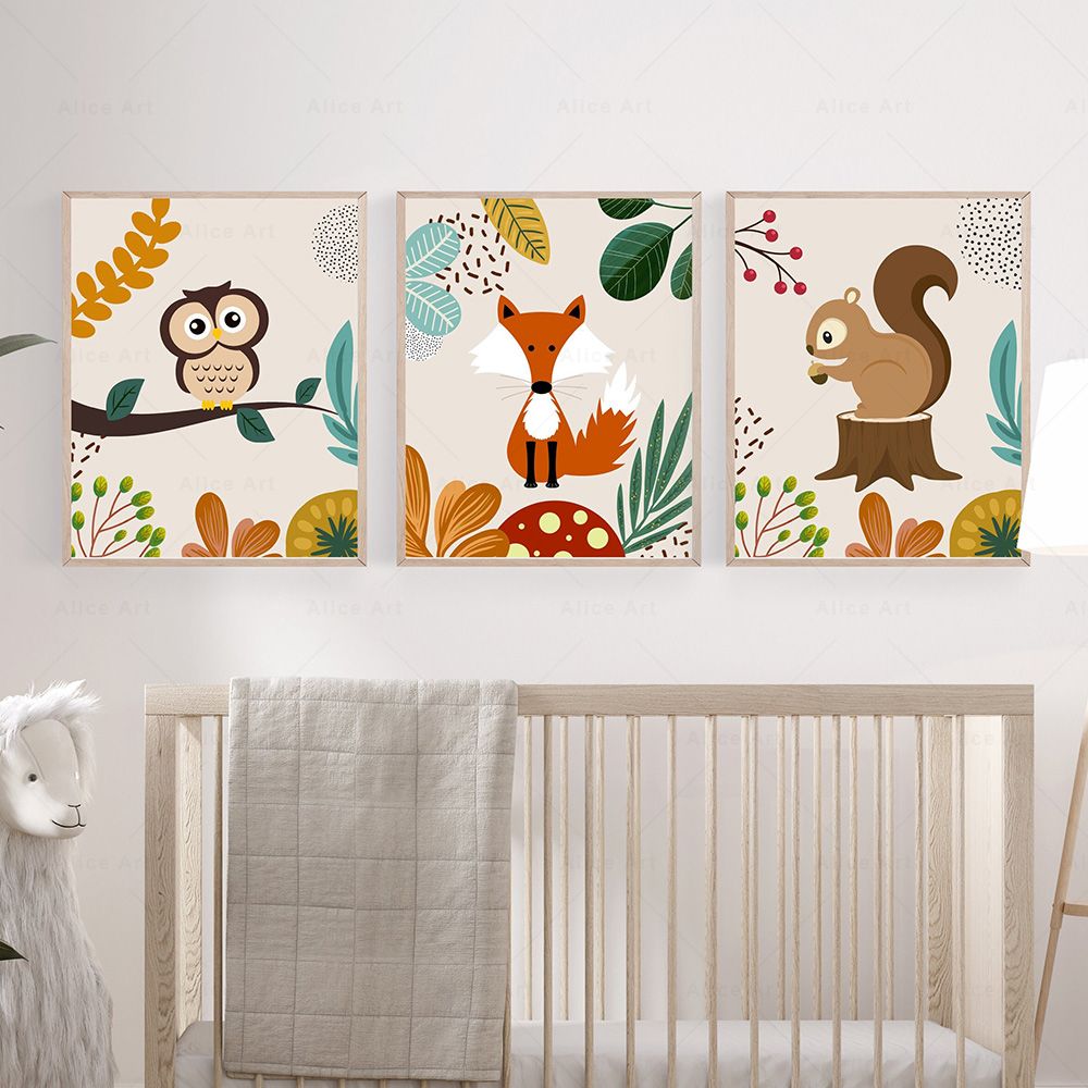 Boho Monkey Lion Giraffe Bird  - Baby Nursery Wall Art 评论和价格