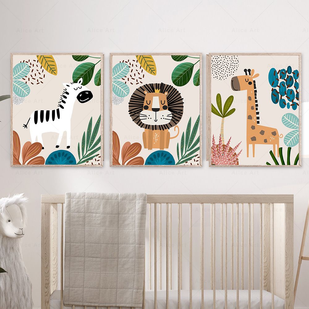 Boho Monkey Lion Giraffe Bird  - Baby Nursery Wall Art 评论和价格