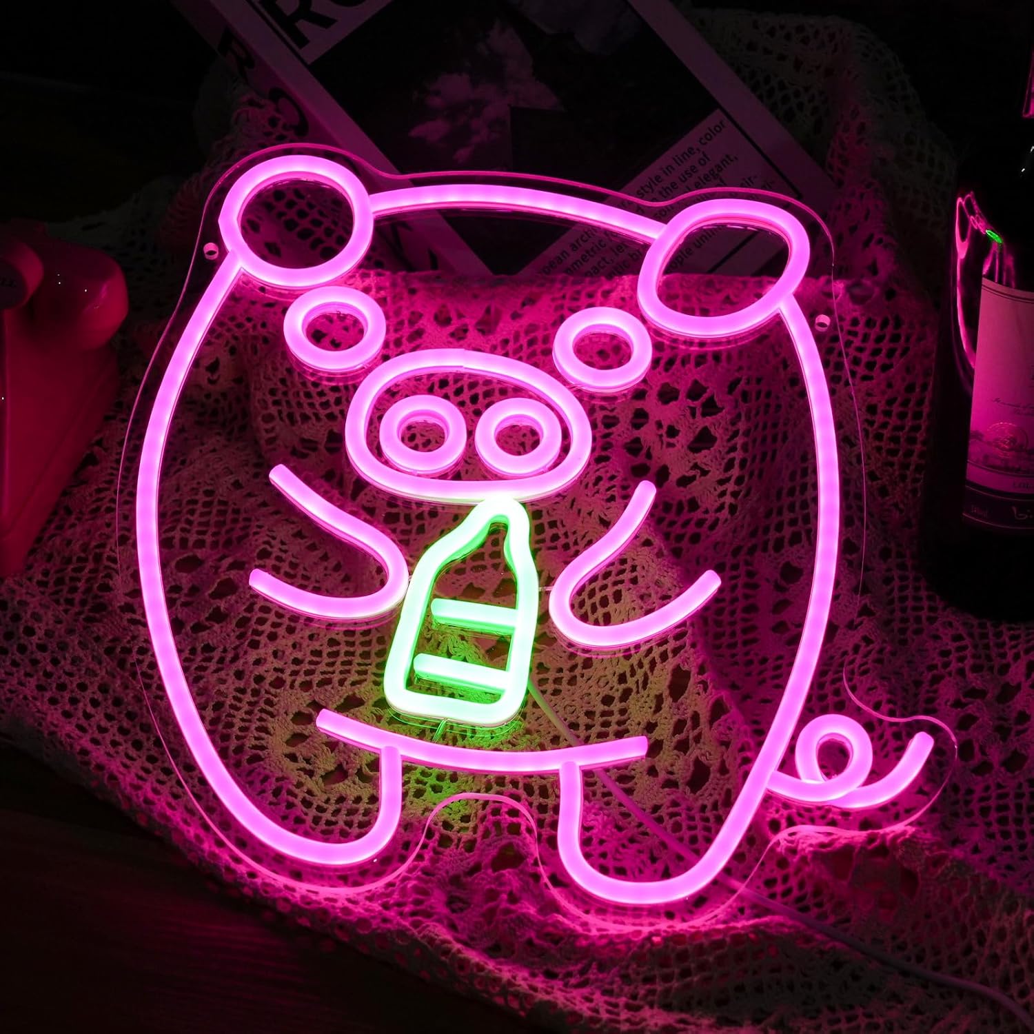 Baby Pig Milk Bottle Neon Sign - Baby Nursery Wall Lights 评论和价格