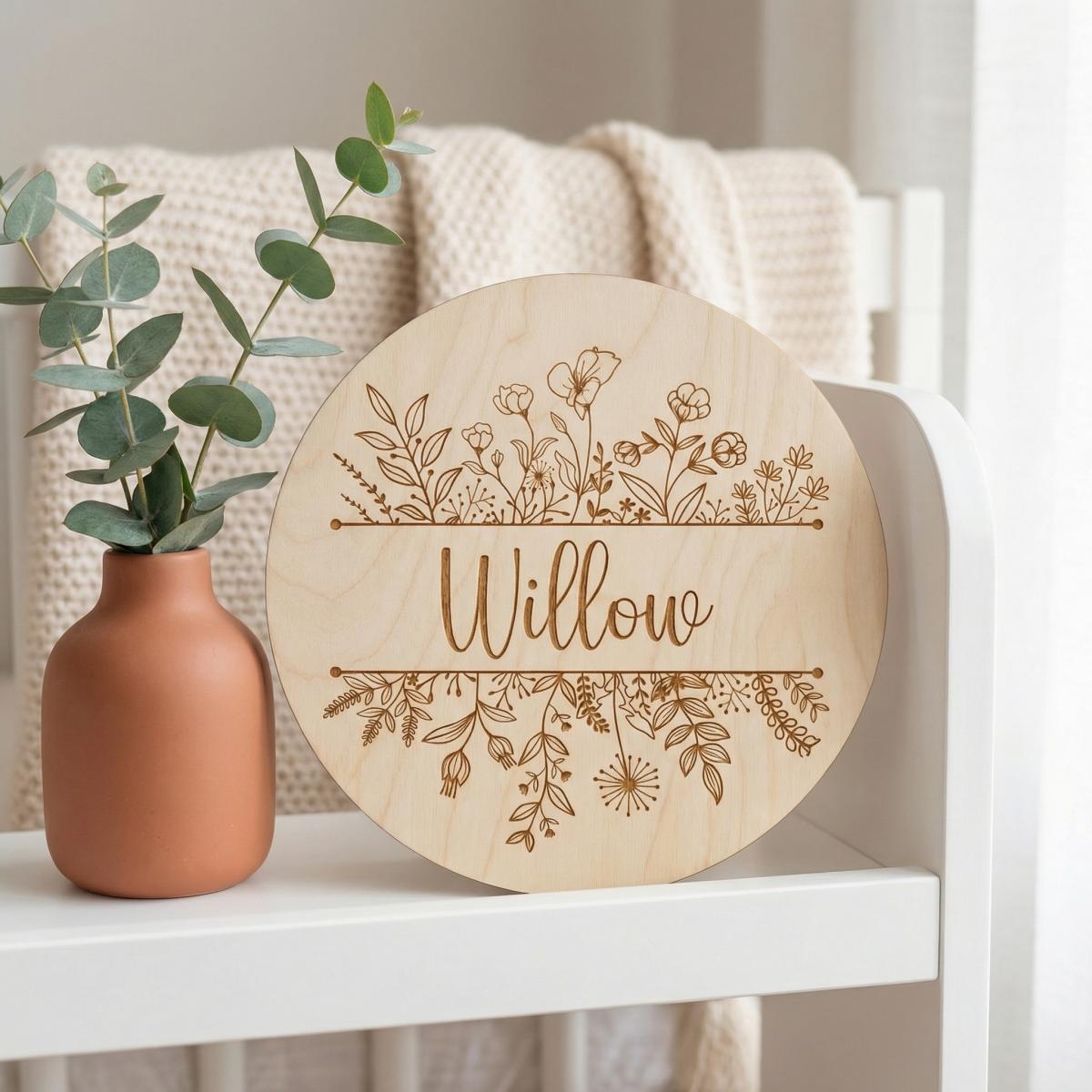 Personalized Floral Round Wood - Baby Nursery Decorations 评论和价格