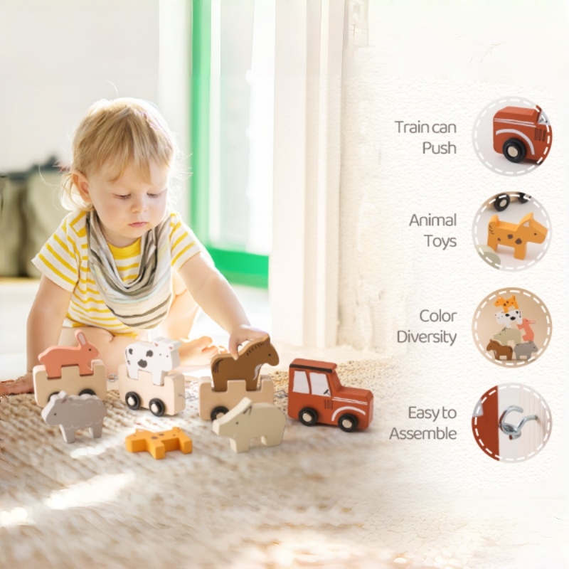 Colorful Wooden Push Train Toy - Baby Nursery Music 评论和价格