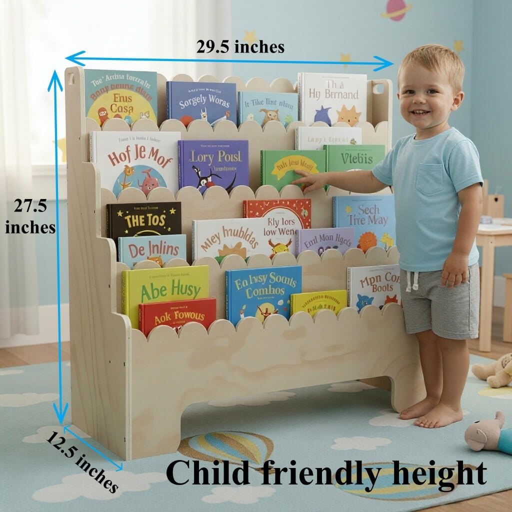 Kids Bookshelf 4-Tier, Natural - Baby Nursery Bookshelf 评论和价格