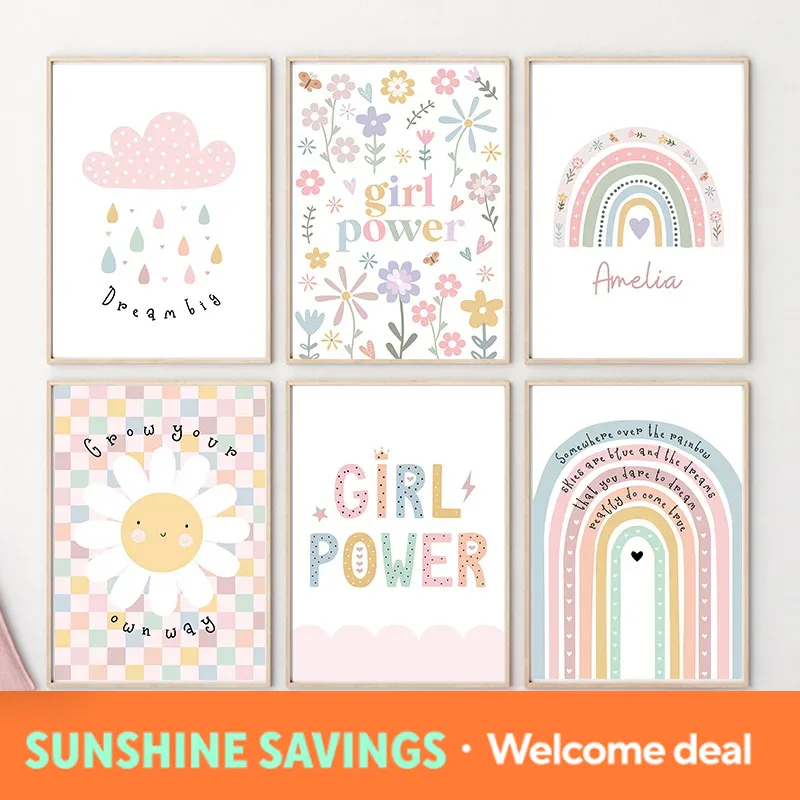 Sun Flower Rainbow Cloud Heart - Baby Nursery Wall Art 评论和价格